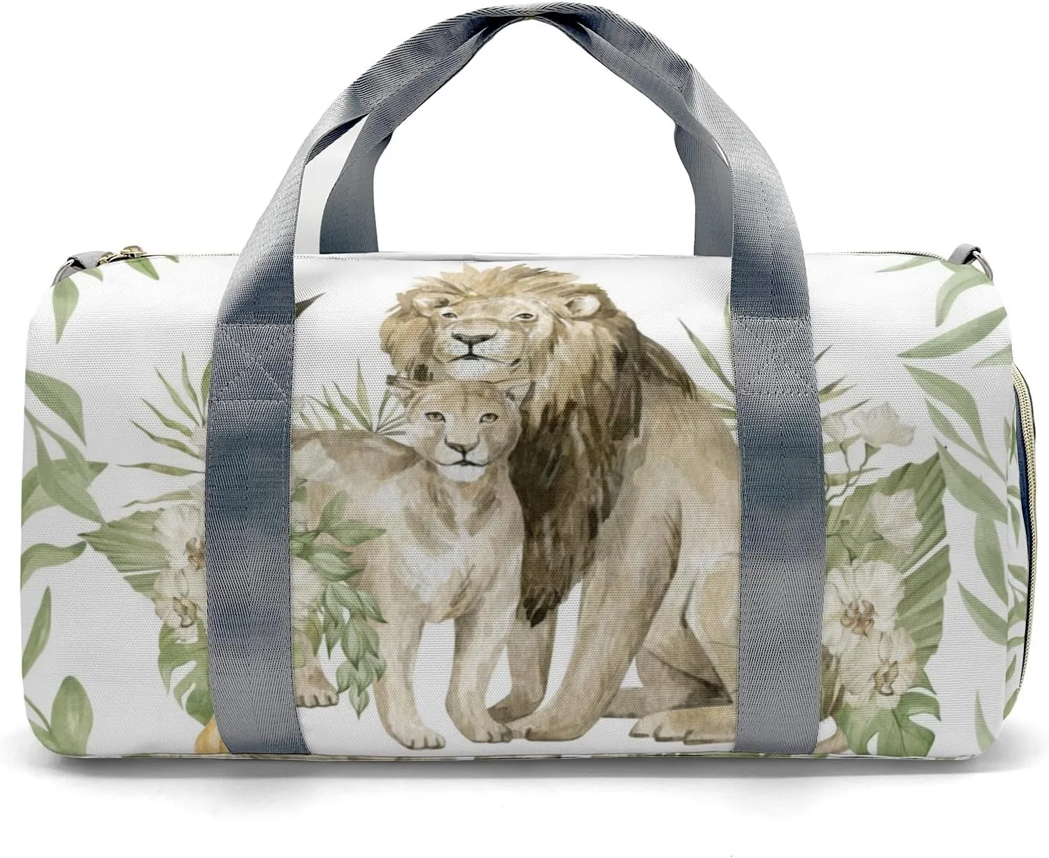 Custom Duffel Bag Watercolor Lions Floral Tropical Leaves Adventure Awaits: Best Travel Bags for Hiking and Sports