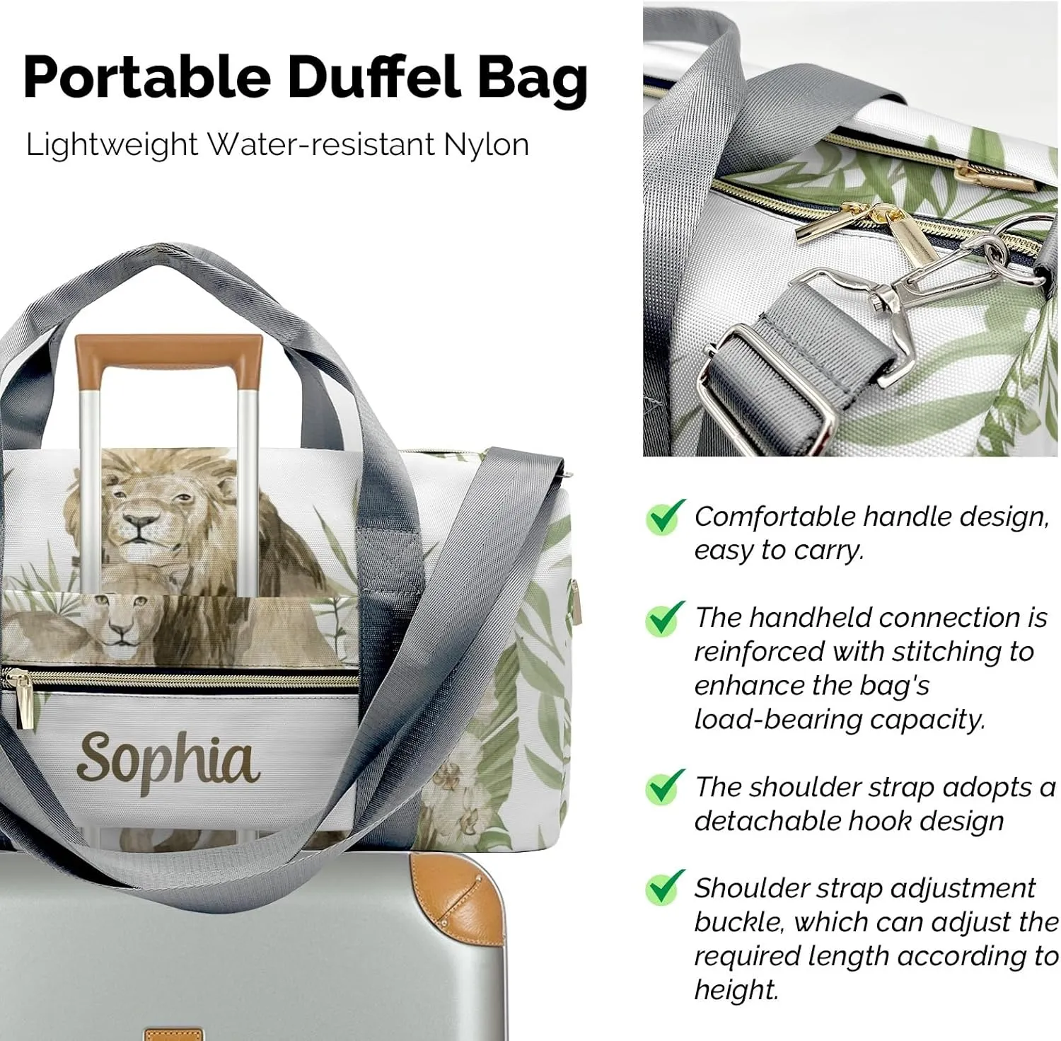 Custom Duffel Bag Watercolor Lions Floral Tropical Leaves Adventure Awaits: Best Travel Bags for Hiking and Sports