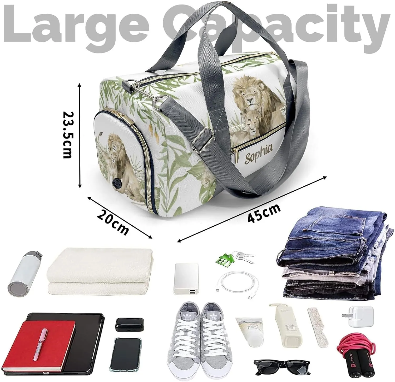 Custom Duffel Bag Watercolor Lions Floral Tropical Leaves Adventure Awaits: Best Travel Bags for Hiking and Sports