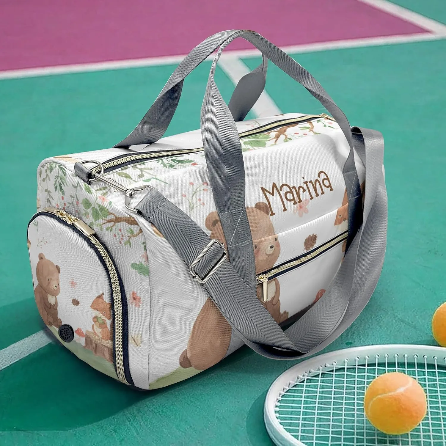 Custom Duffel Bag Woodland Friends Bear Squirrel Compact and Convenient: Fitness Bags for the Modern Traveler