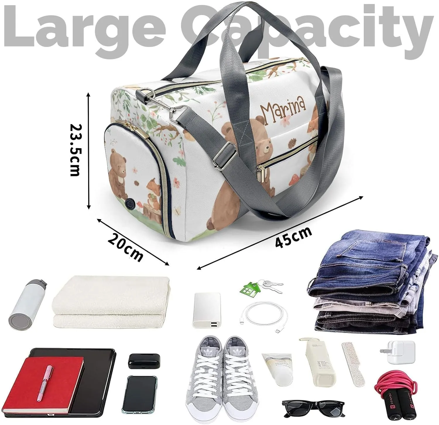 Custom Duffel Bag Woodland Friends Bear Squirrel Compact and Convenient: Fitness Bags for the Modern Traveler