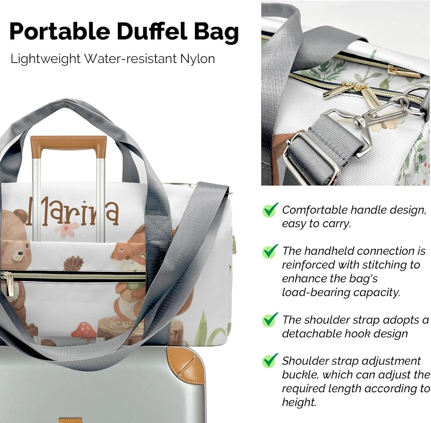 Custom Duffel Bag Woodland Friends Bear Squirrel Compact and Convenient: Fitness Bags for the Modern Traveler