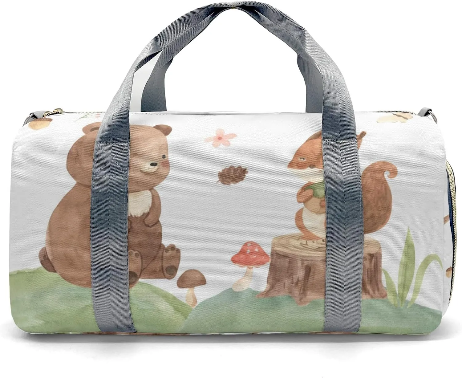 Custom Duffel Bag Woodland Friends Bear Squirrel Compact and Convenient: Fitness Bags for the Modern Traveler