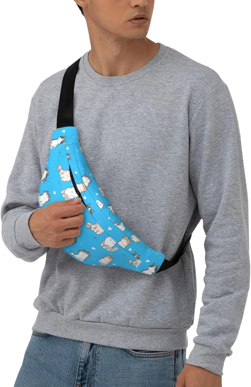 Cute Cat Waist Bag Gifts Men Fanny Pack Adjustable Strap And Headphone Jack Hip Bum Bag