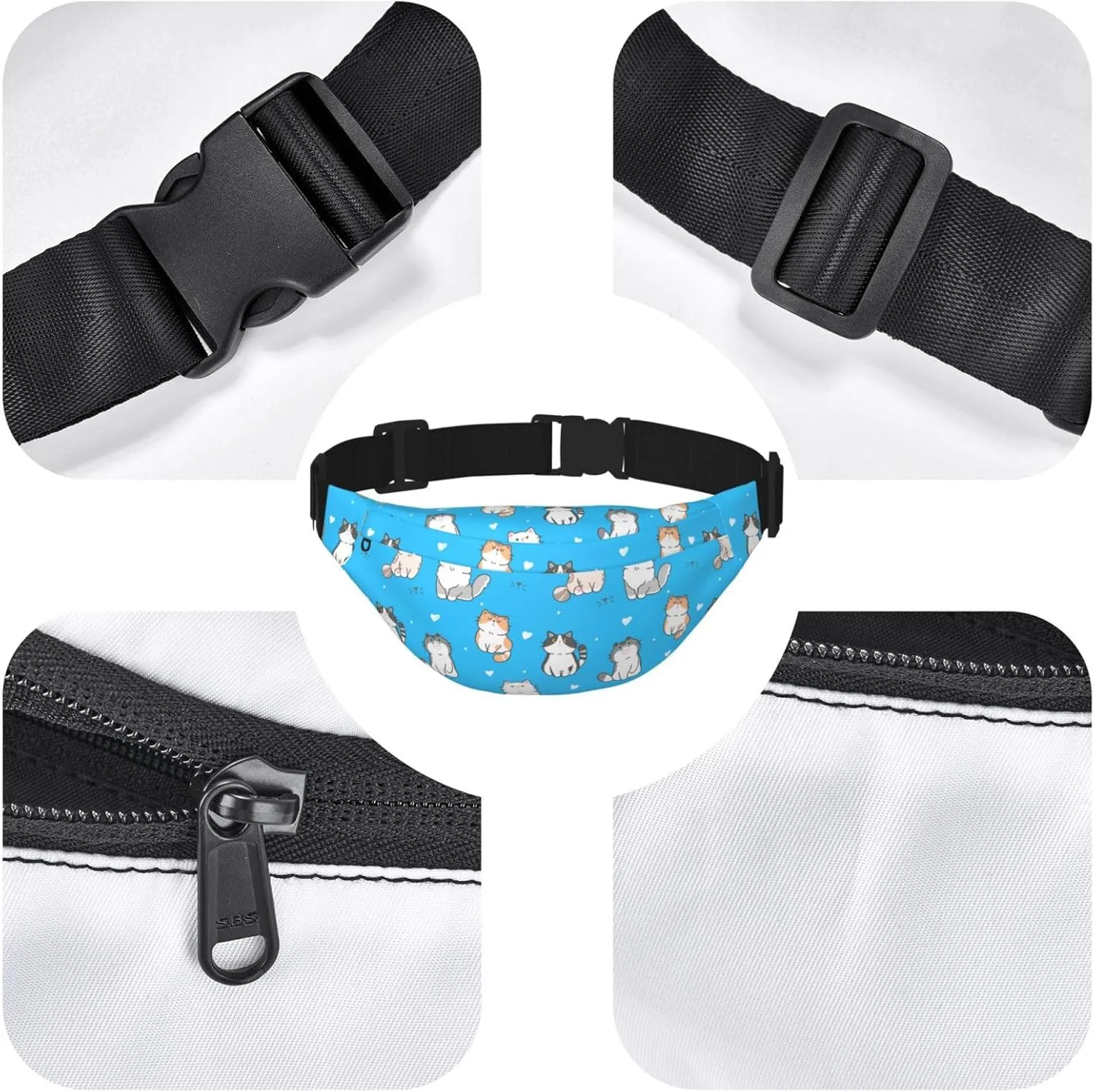 Cute Cat Waist Bag Gifts Men Fanny Pack Adjustable Strap And Headphone Jack Hip Bum Bag
