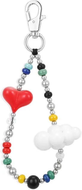 Cute Keychain Bag Charm, Bag Charm for Handbags Red Heart White Cloud Car Key Chain Colorful Beaded Keychain Purse Bag Accessories Charm For Women