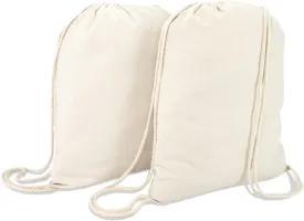DALIX Canvas Drawstring Bag String Backpack Gym Mens Womens Natural Beige 2 Pack