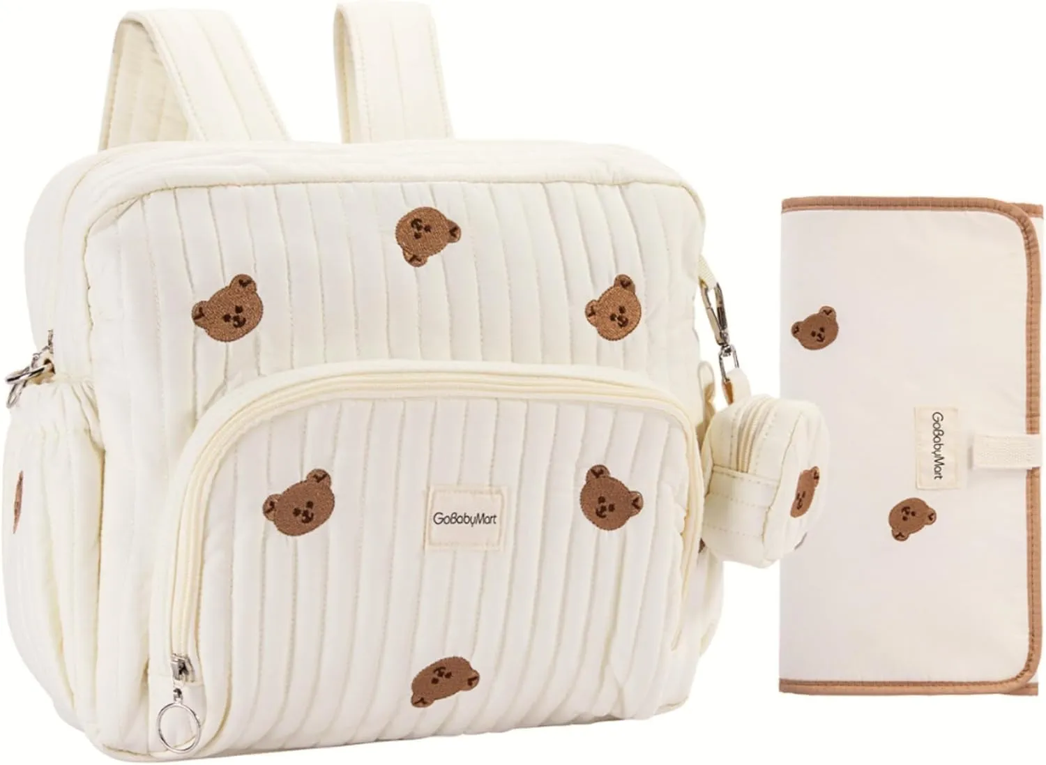 Diaper Bag Backpack, Mini Maternity baby bag with Changing Pad, Insulated Pockets, Stroller Straps & Pacifier Case (Beige - Bears)