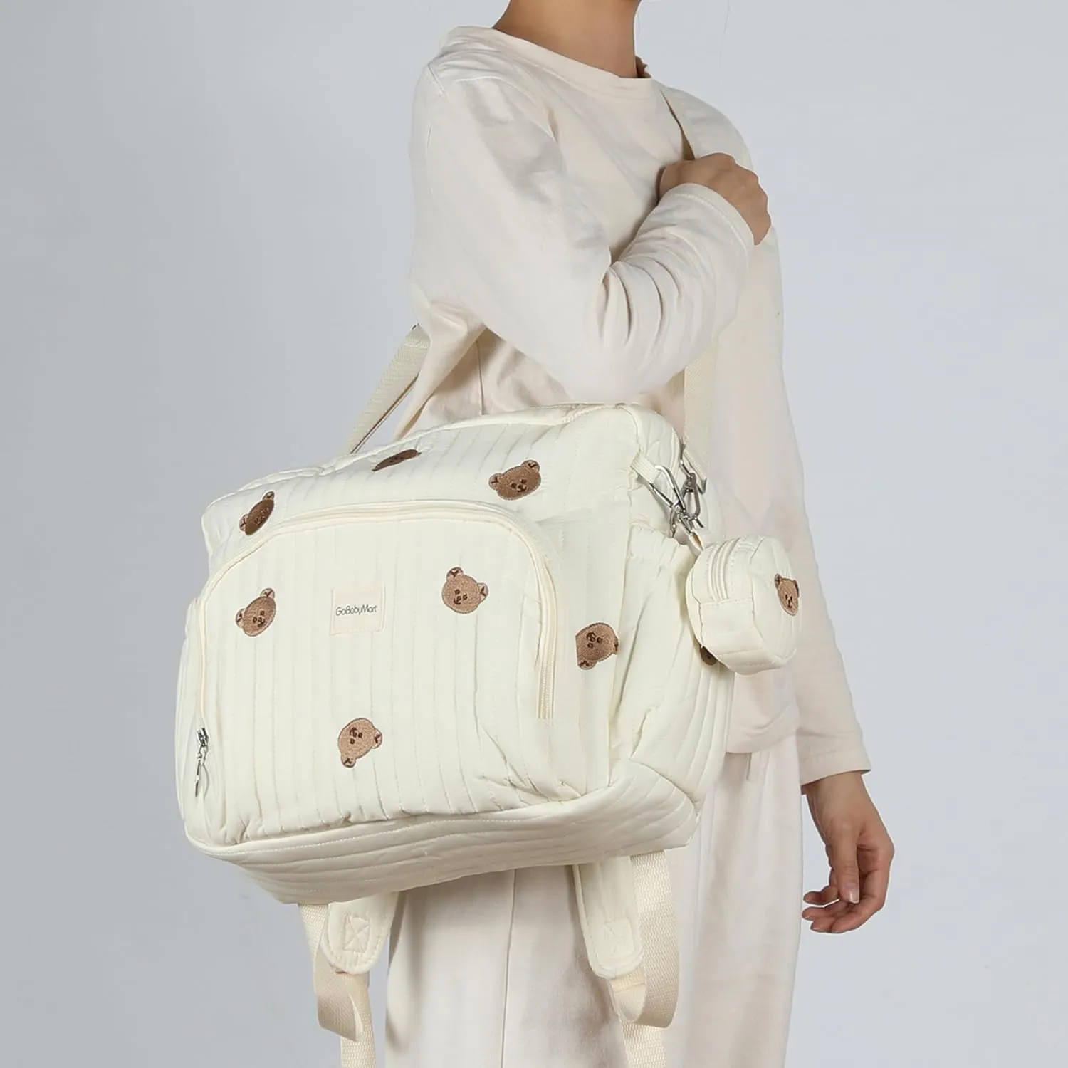 Diaper Bag Backpack, Mini Maternity baby bag with Changing Pad, Insulated Pockets, Stroller Straps & Pacifier Case (Beige - Bears)