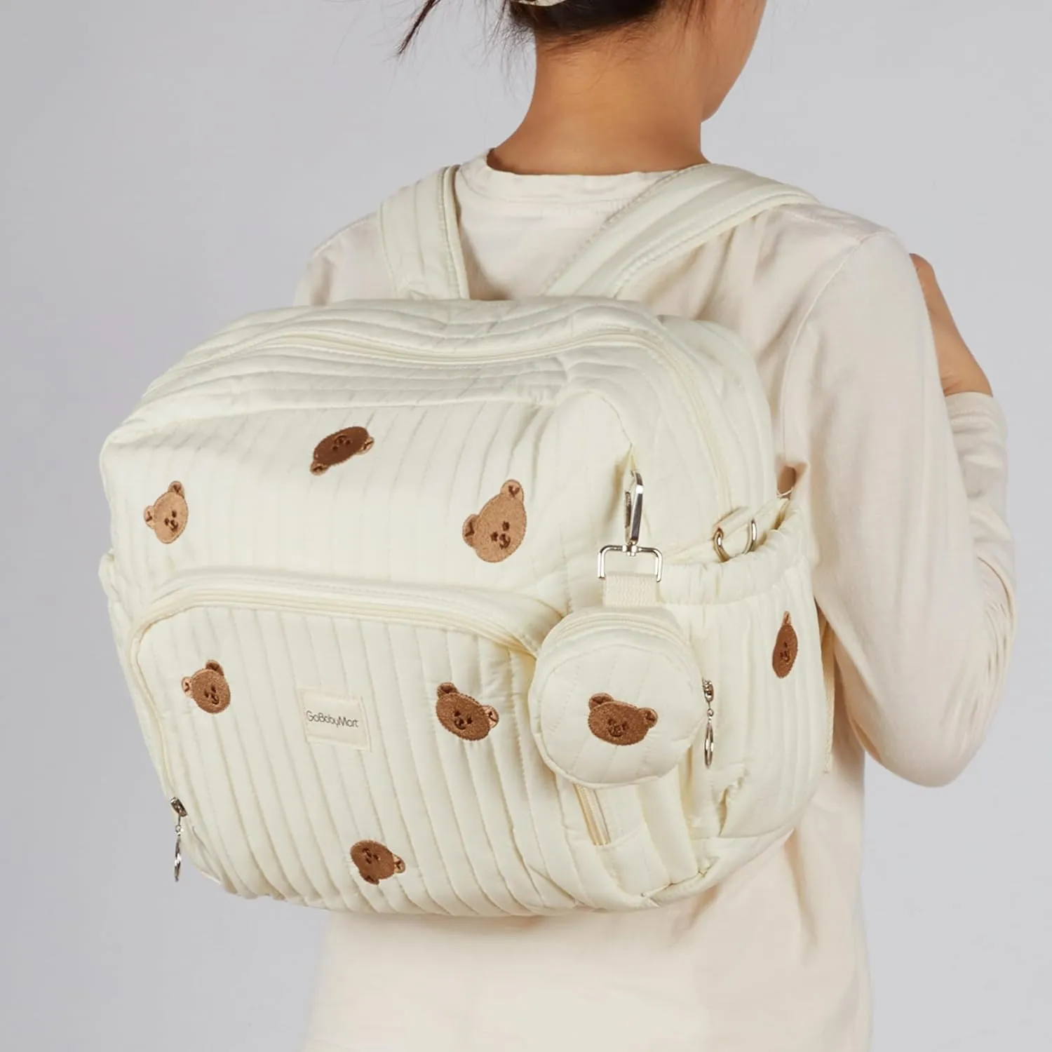 Diaper Bag Backpack, Mini Maternity baby bag with Changing Pad, Insulated Pockets, Stroller Straps & Pacifier Case (Beige - Bears)