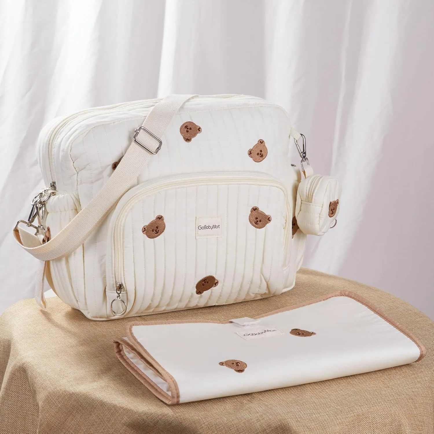 Diaper Bag Backpack, Mini Maternity baby bag with Changing Pad, Insulated Pockets, Stroller Straps & Pacifier Case (Beige - Bears)