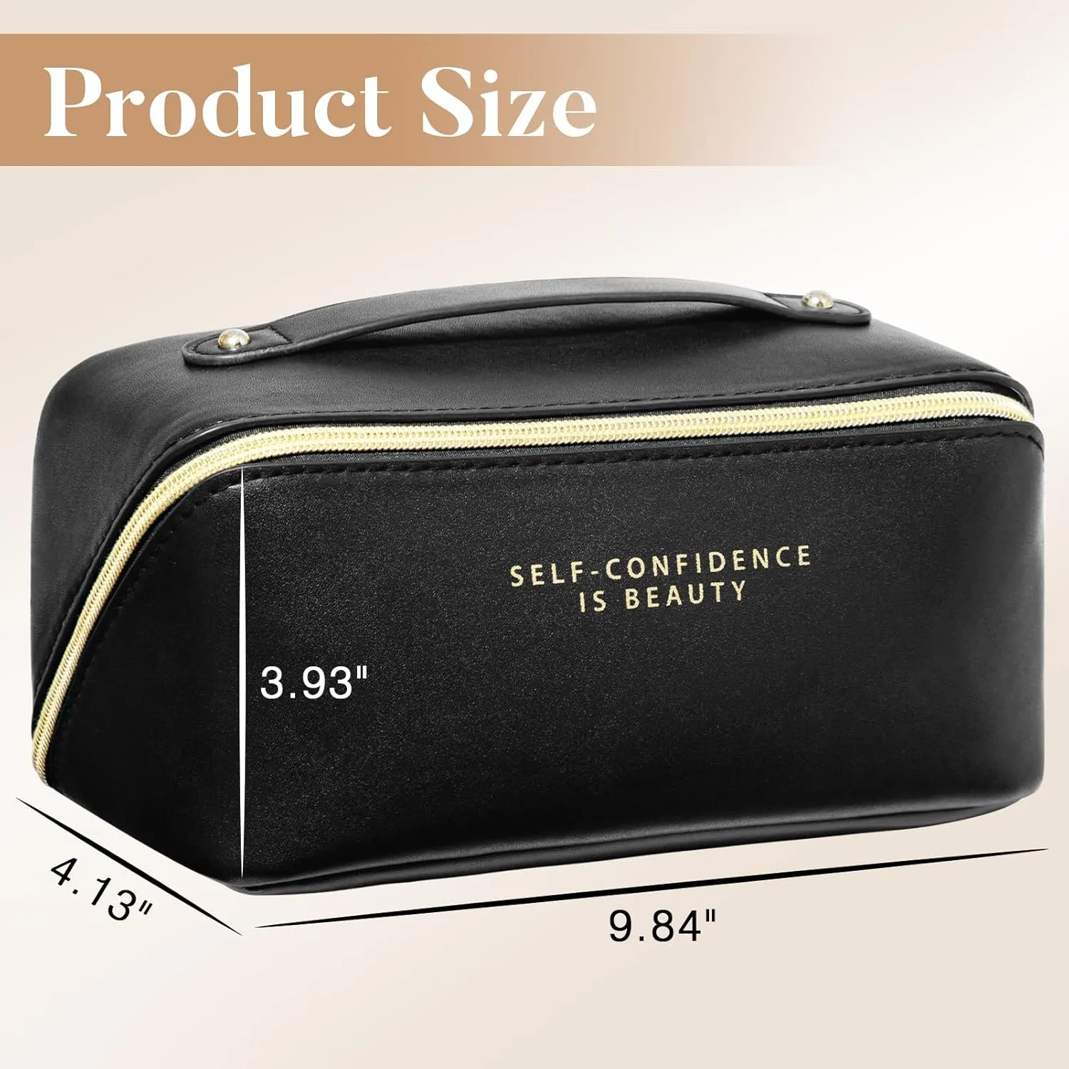 DOFOWORK Makeup Bag - Make up Bag for Women, Travel Makeup Bag with Divider and Handle, Washable Waterproof Comestic Bag PU Leather, Open Flat
