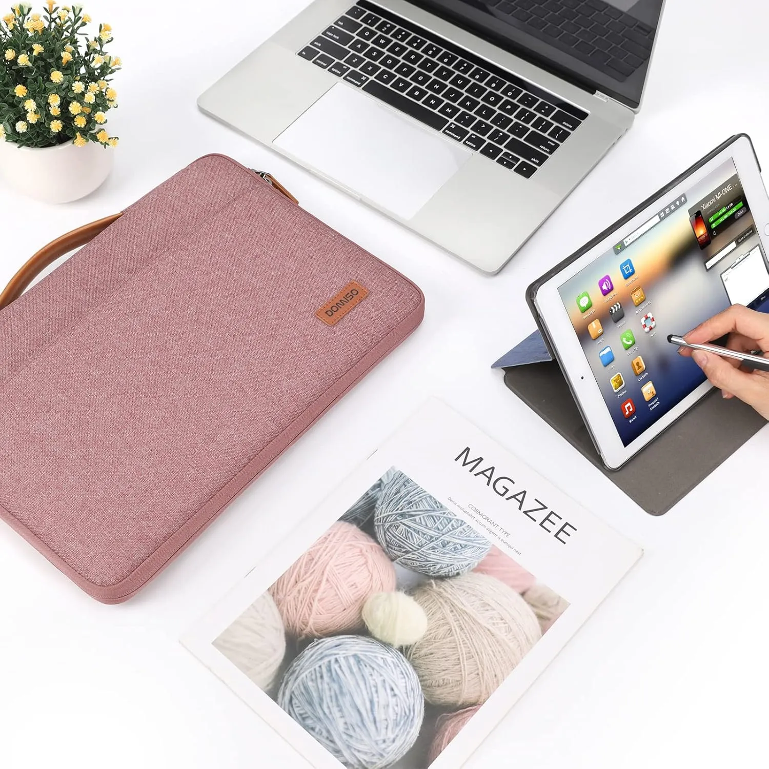 DOMISO 11 Inch Laptop Sleeve Canvas Notebook Portable Carrying Bag Case Handbag for 11.6" MacBook Air / 12.3" Microsoft Surface Pro 4/11.6" Computers, Pink