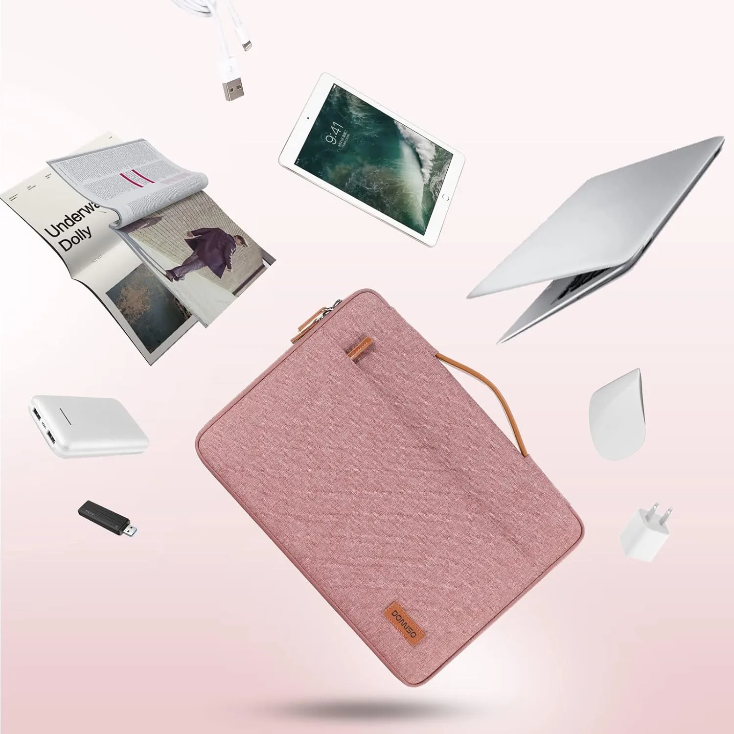 DOMISO 11 Inch Laptop Sleeve Canvas Notebook Portable Carrying Bag Case Handbag for 11.6" MacBook Air / 12.3" Microsoft Surface Pro 4/11.6" Computers, Pink