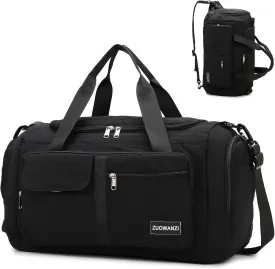Eslcorri Foldable Duffle Gym Bags for Women Men Small 3 in 1 Travel Duffel Backpack with Shoe & Wet Pocket Collapsible Carry On Personal Item Luggage Fit for Overnight Weekender Sport Fitness -Black