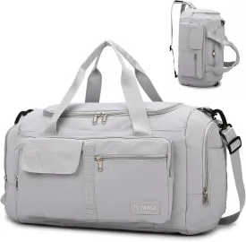 Eslcorri Foldable Duffle Gym Bags for Women Men Small 3 in 1 Travel Duffel Backpack with Shoe & Wet Pocket Collapsible Carry On Personal Item Luggage Fit for Overnight Weekender Sport Fitness-Grey