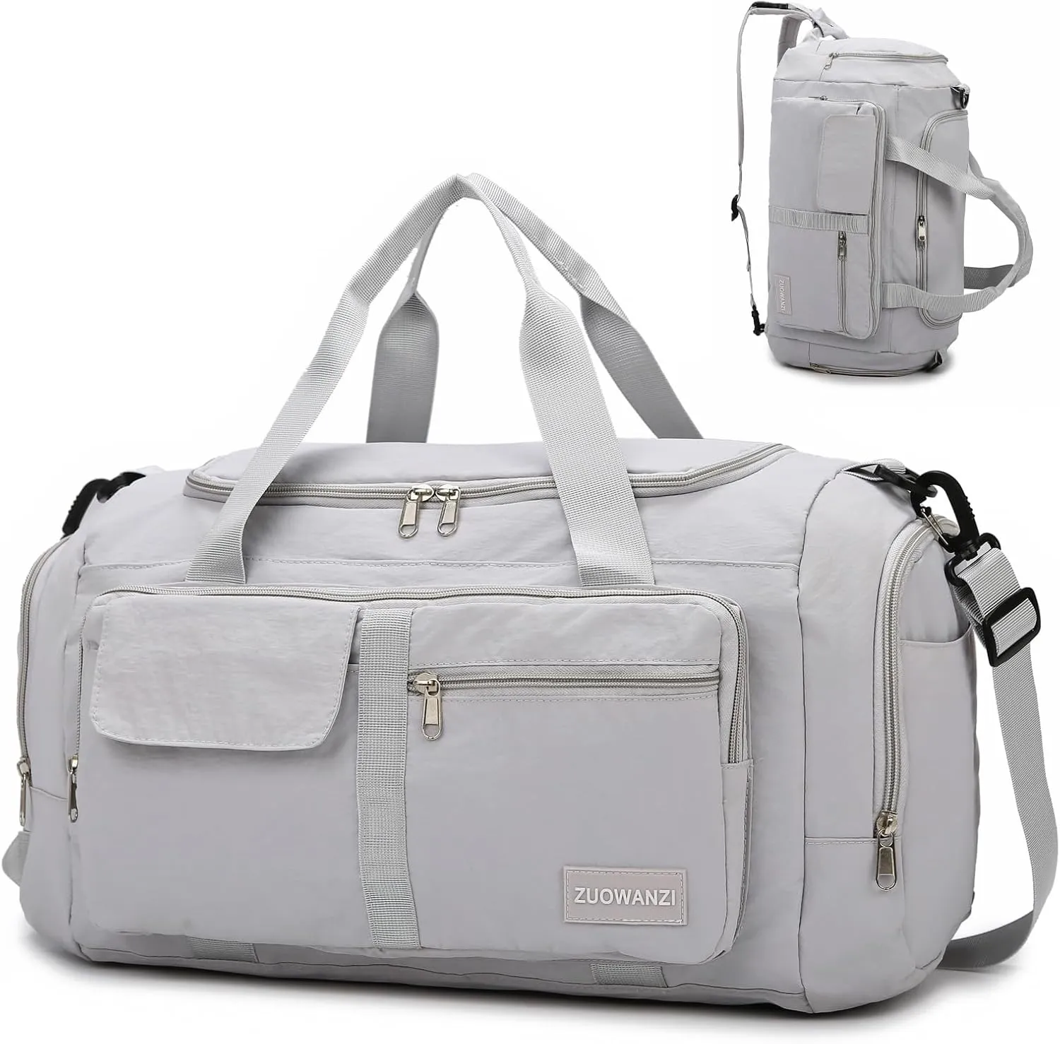 Eslcorri Foldable Duffle Gym Bags for Women Men Small 3 in 1 Travel Duffel Backpack with Shoe & Wet Pocket Collapsible Carry On Personal Item Luggage Fit for Overnight Weekender Sport Fitness-Grey