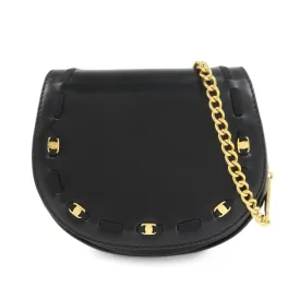 Ferragamo Varra Leather Chain Shouder Bag Gold Chain Black Used