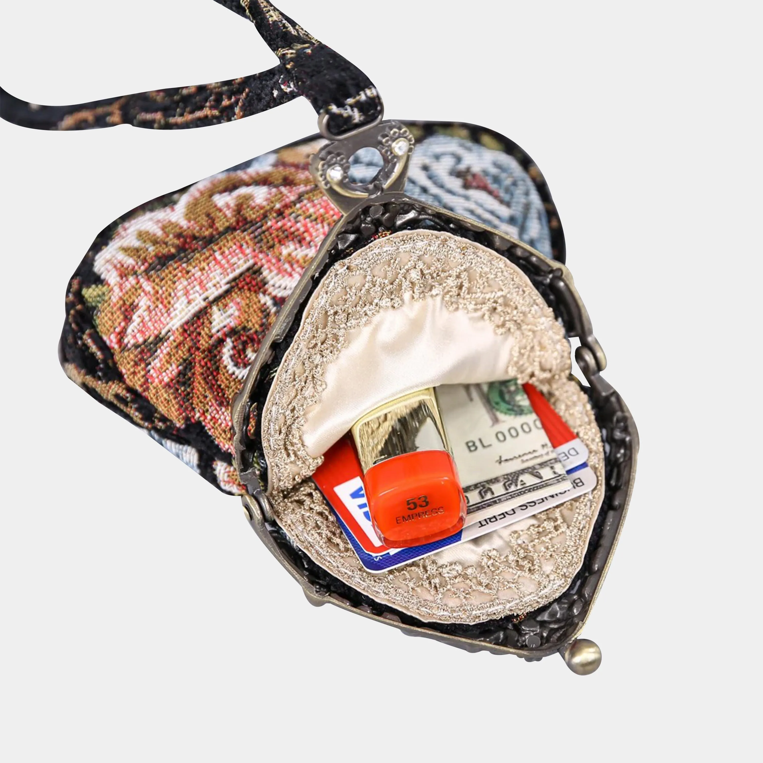 Floral Black Chatelaine Purse Wristlet Bag