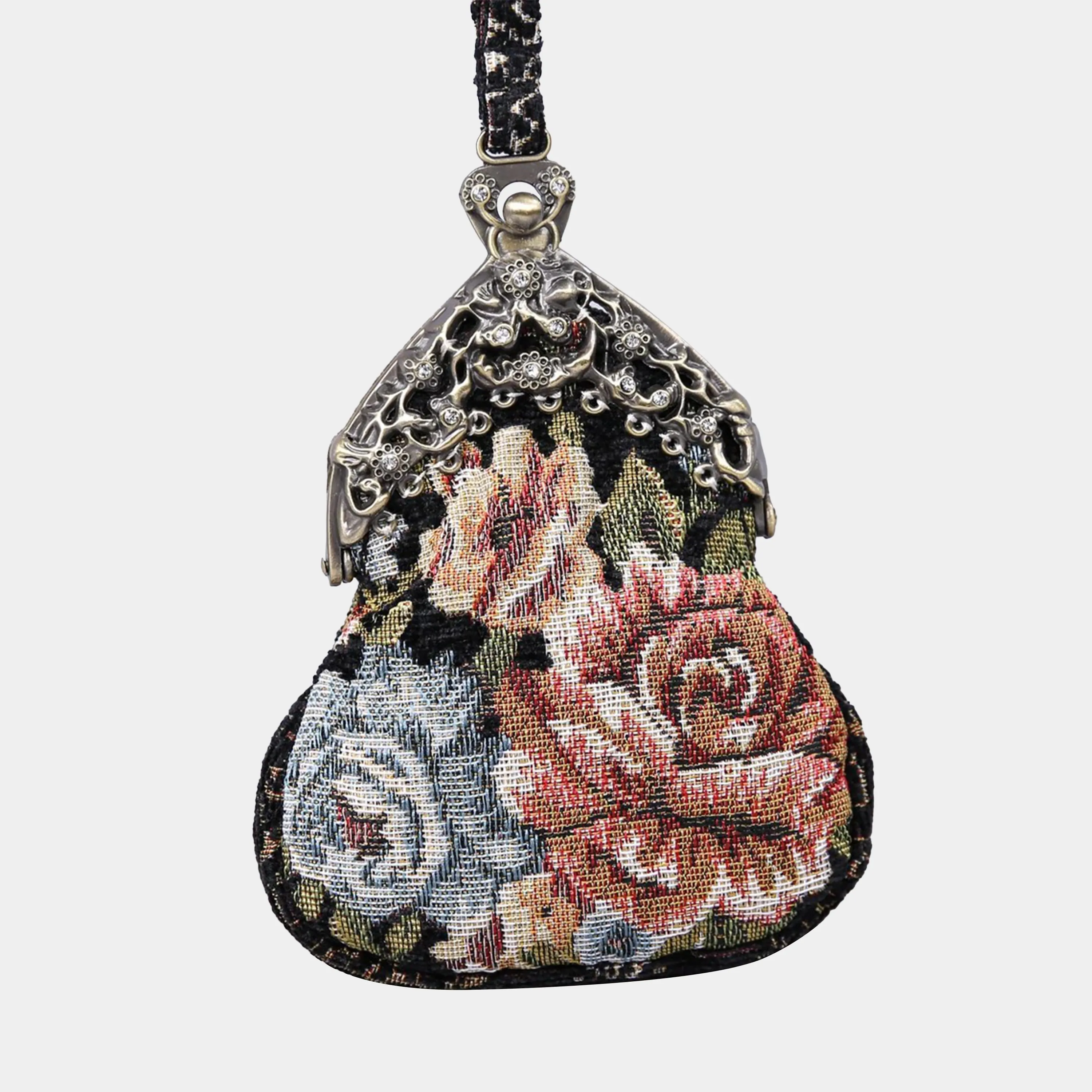 Floral Black Chatelaine Purse Wristlet Bag