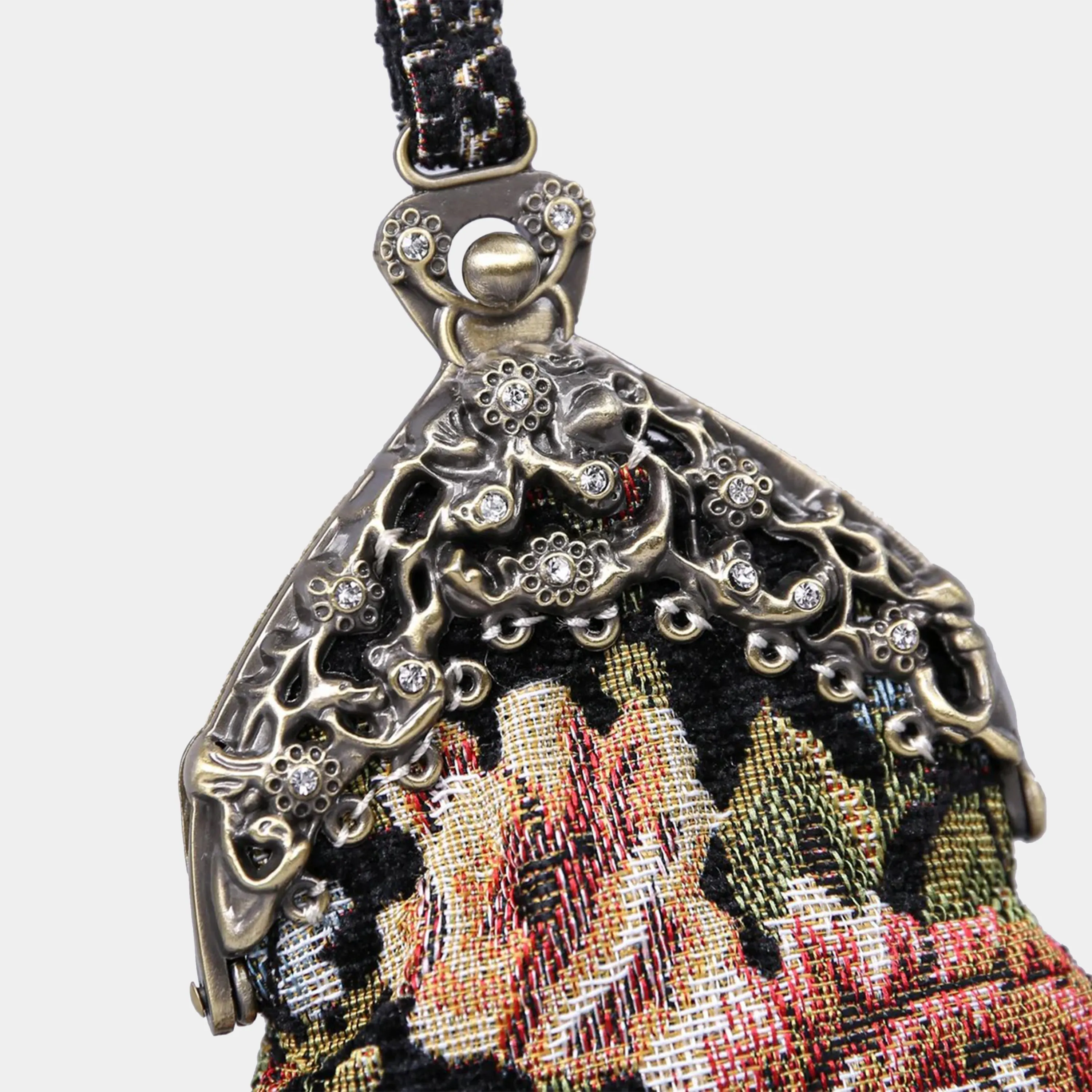 Floral Black Chatelaine Purse Wristlet Bag