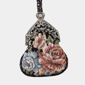 Floral Black Chatelaine Purse Wristlet Bag