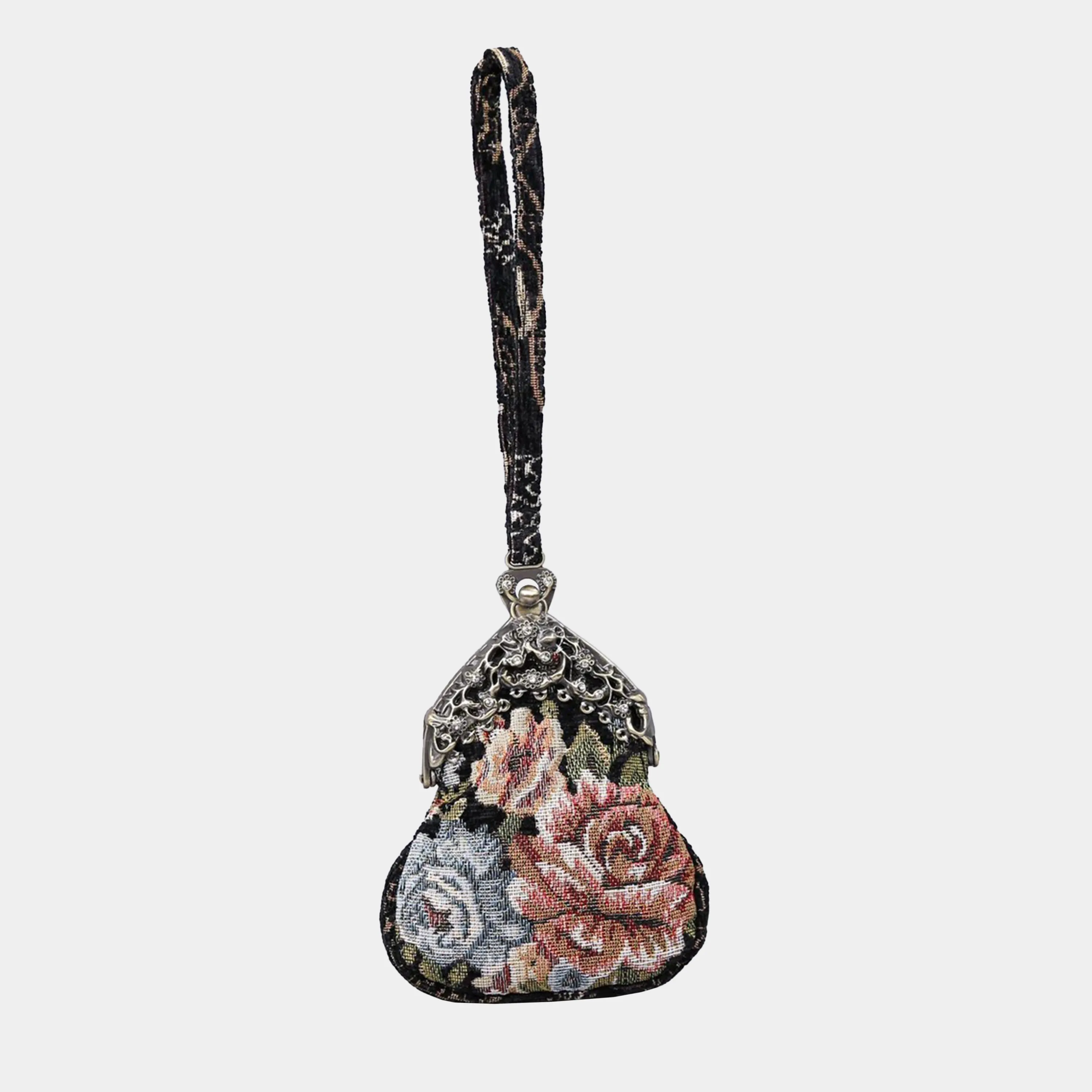 Floral Black Chatelaine Purse Wristlet Bag