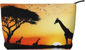 Giraffe Sunset printed Corduroy Makeup Bag Travel Toiletry Bag Cosmetic Bag Clutch Bag