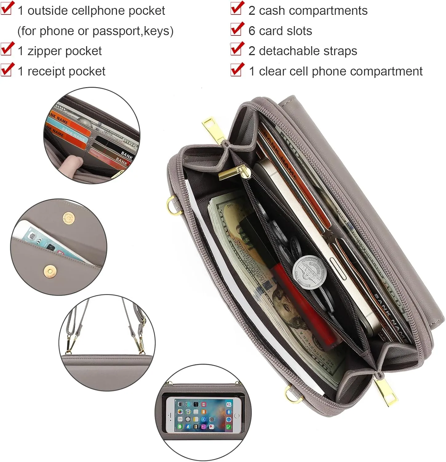 GOIACII Small Crossbody Cell Phone Bag for Women, Mini Shoulder Handbag Purse Wallet with Credit Card Slots