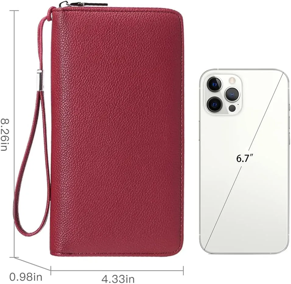 GOIACII Womens Wallet RFID Blocking Leather Zip Around Wallet Large Capacity Long Purse Credit Card Clutch Wristlet
