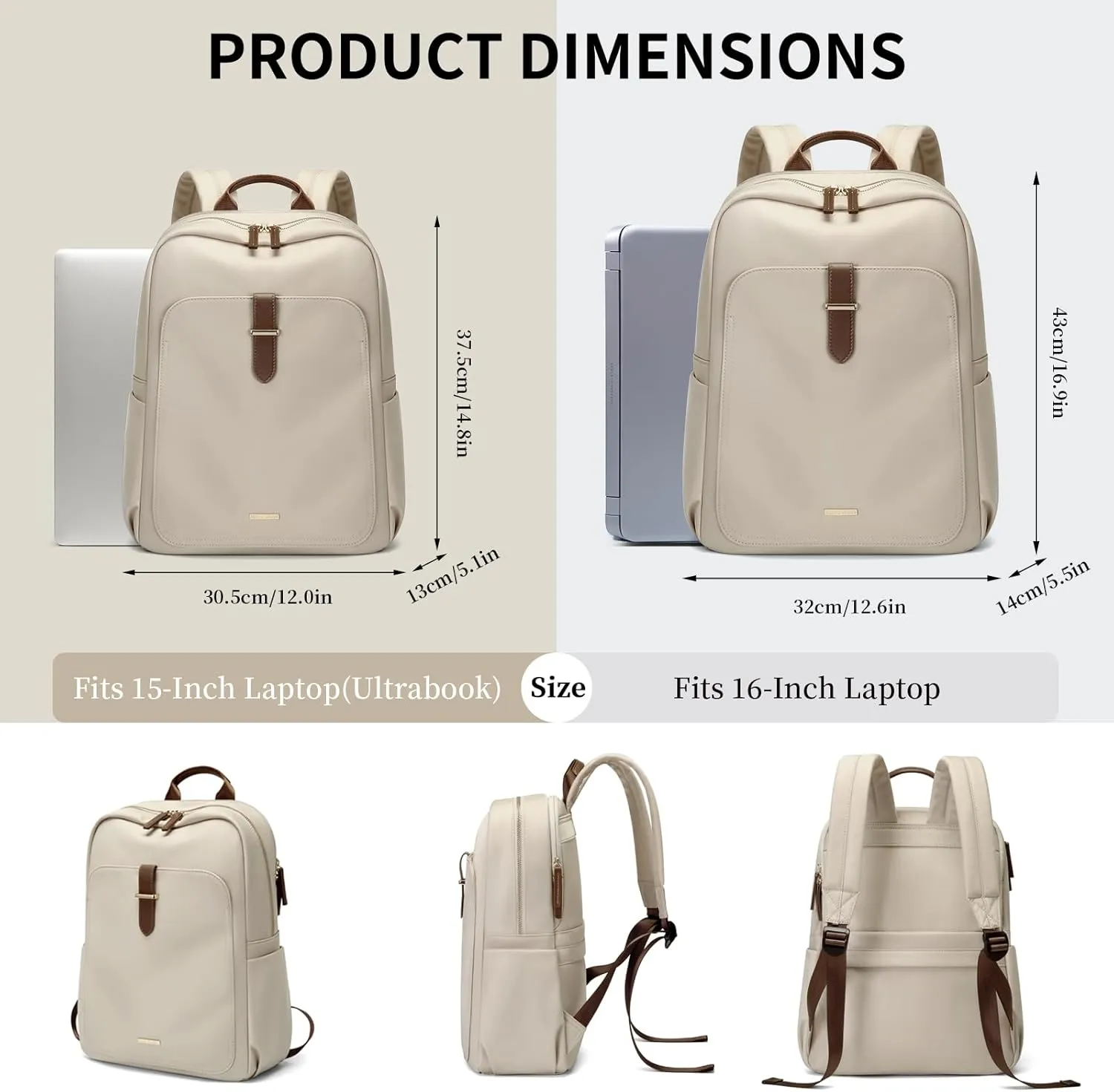 GOLF SUPAGS Laptop Backpack Purse for Women Fits 16 Inch Notebook Casual Daypack Work Travel College Bookbag Fashion Computer Bag (Apricot, 16 Inch)