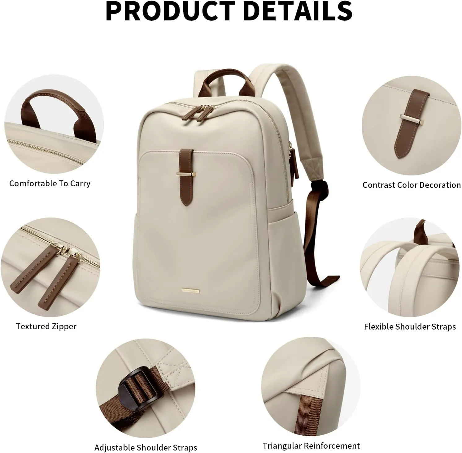 GOLF SUPAGS Laptop Backpack Purse for Women Fits 16 Inch Notebook Casual Daypack Work Travel College Bookbag Fashion Computer Bag (Apricot, 16 Inch)