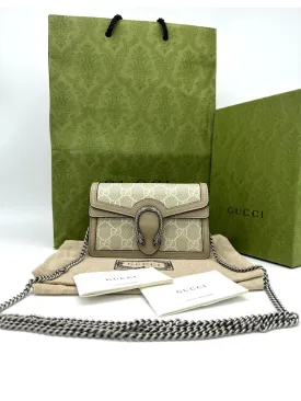 GUCCI Beige & White Dionysus Super Mini Crossbody Chain On Wallet