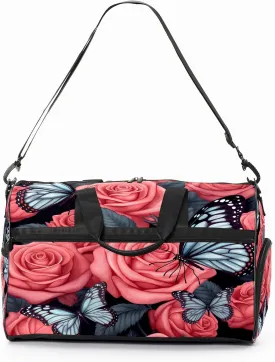 Gym Bag for Women, Carry on Weekender Overnight Bag, Travel Duffel Bags, Personal Item Travel Bag Tote Bag Workout Dance Bag, Butterfly Rose Flower - 7