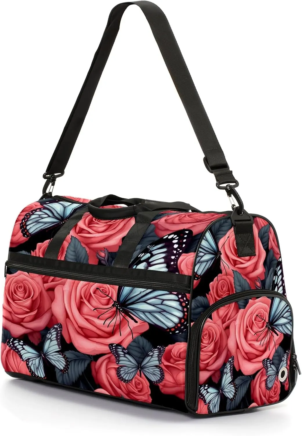 Gym Bag for Women, Carry on Weekender Overnight Bag, Travel Duffel Bags, Personal Item Travel Bag Tote Bag Workout Dance Bag, Butterfly Rose Flower - 7