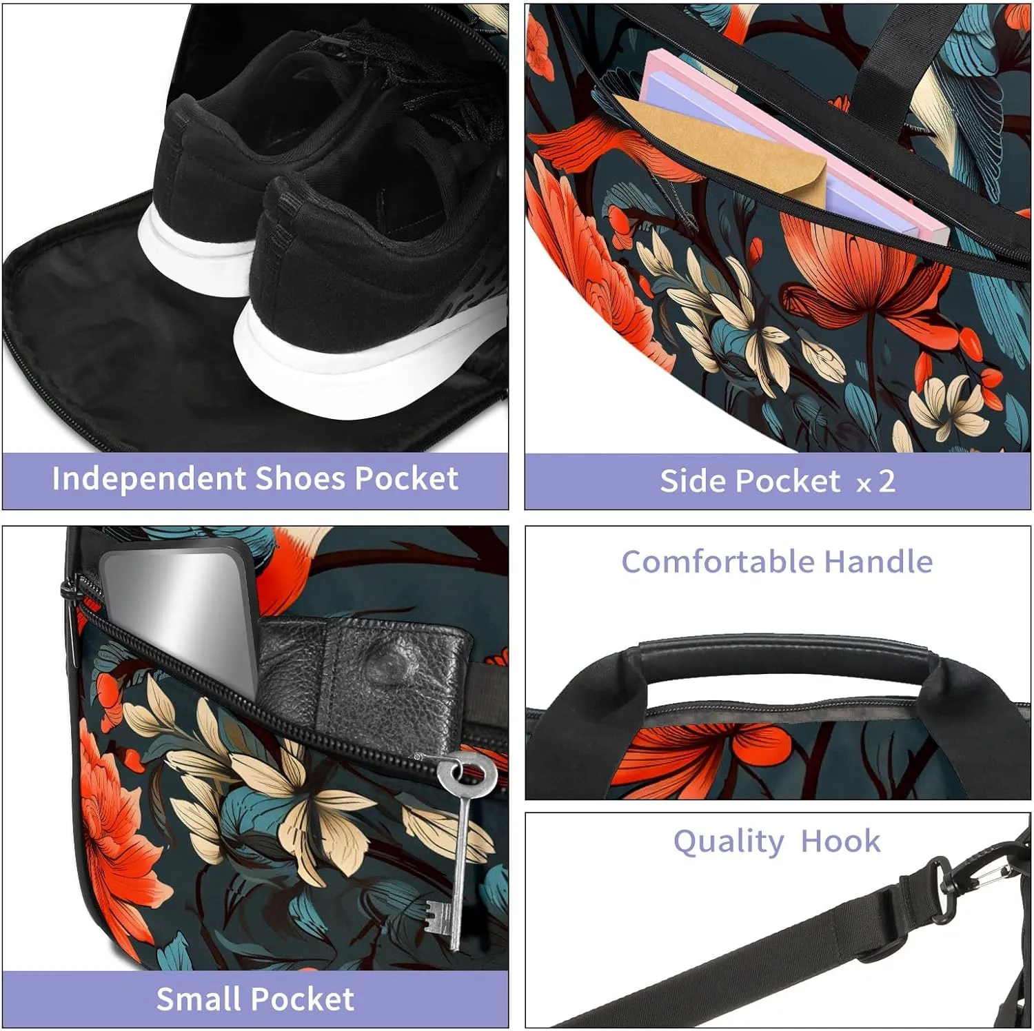 Gym Bag for Women, Carry on Weekender Overnight Bag, Travel Duffel Bags, Personal Item Travel Bag Tote Bag Workout Dance Bag, Chinese Painting Bird - 48