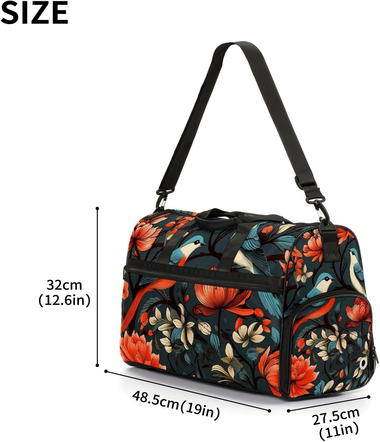 Gym Bag for Women, Carry on Weekender Overnight Bag, Travel Duffel Bags, Personal Item Travel Bag Tote Bag Workout Dance Bag, Chinese Painting Bird - 48