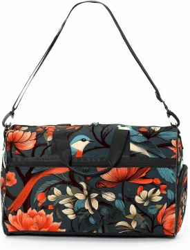 Gym Bag for Women, Carry on Weekender Overnight Bag, Travel Duffel Bags, Personal Item Travel Bag Tote Bag Workout Dance Bag, Chinese Painting Bird - 48