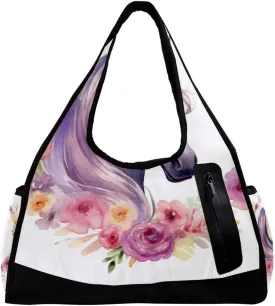 Gym Bag for Women,Small Gym Bag for Men,Unicorn with Floral,Overnight Bag