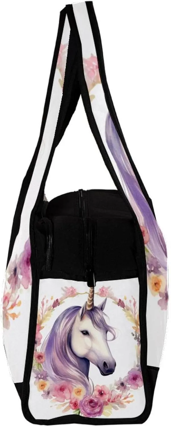 Gym Bag for Women,Small Gym Bag for Men,Unicorn with Floral,Overnight Bag