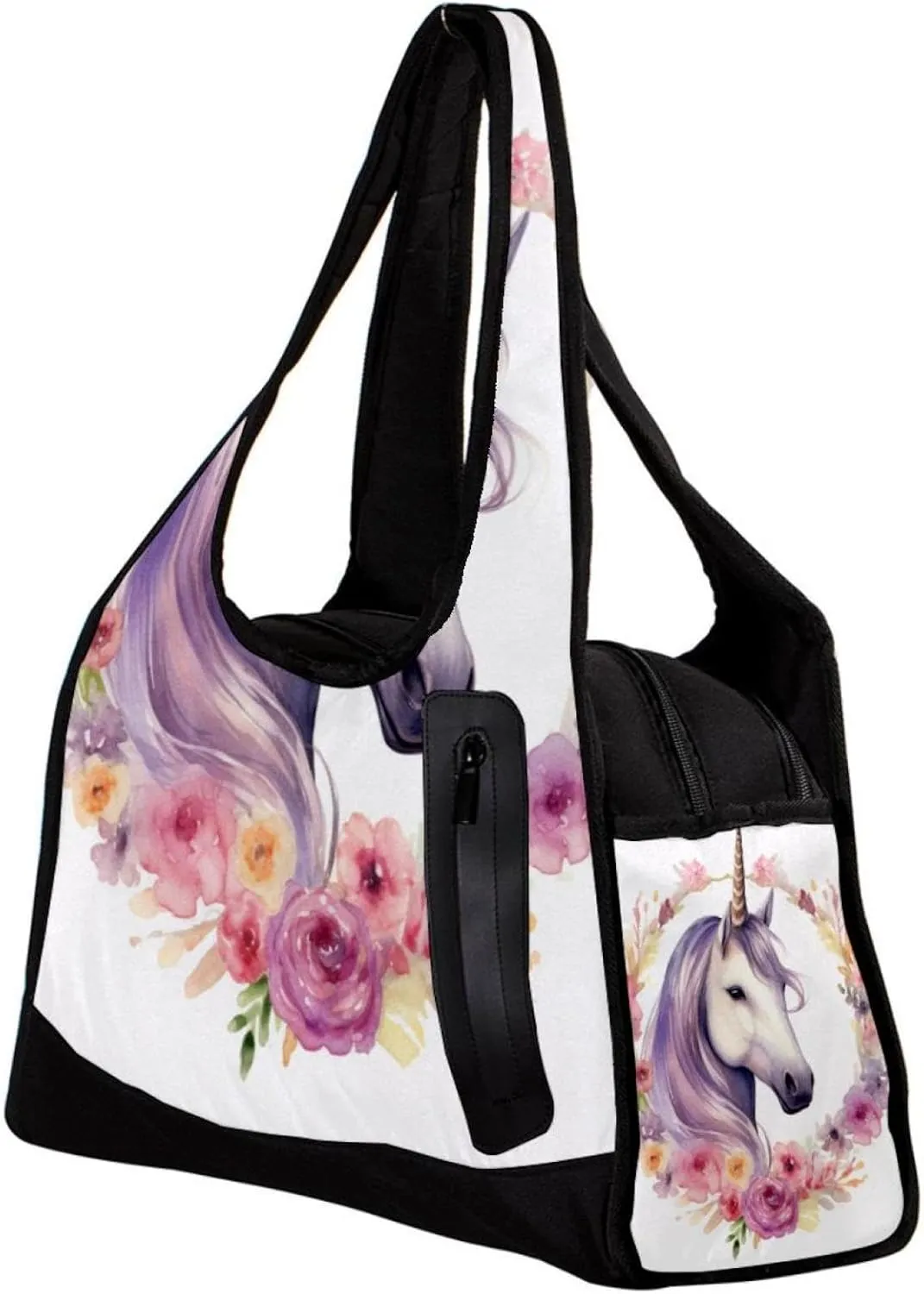 Gym Bag for Women,Small Gym Bag for Men,Unicorn with Floral,Overnight Bag