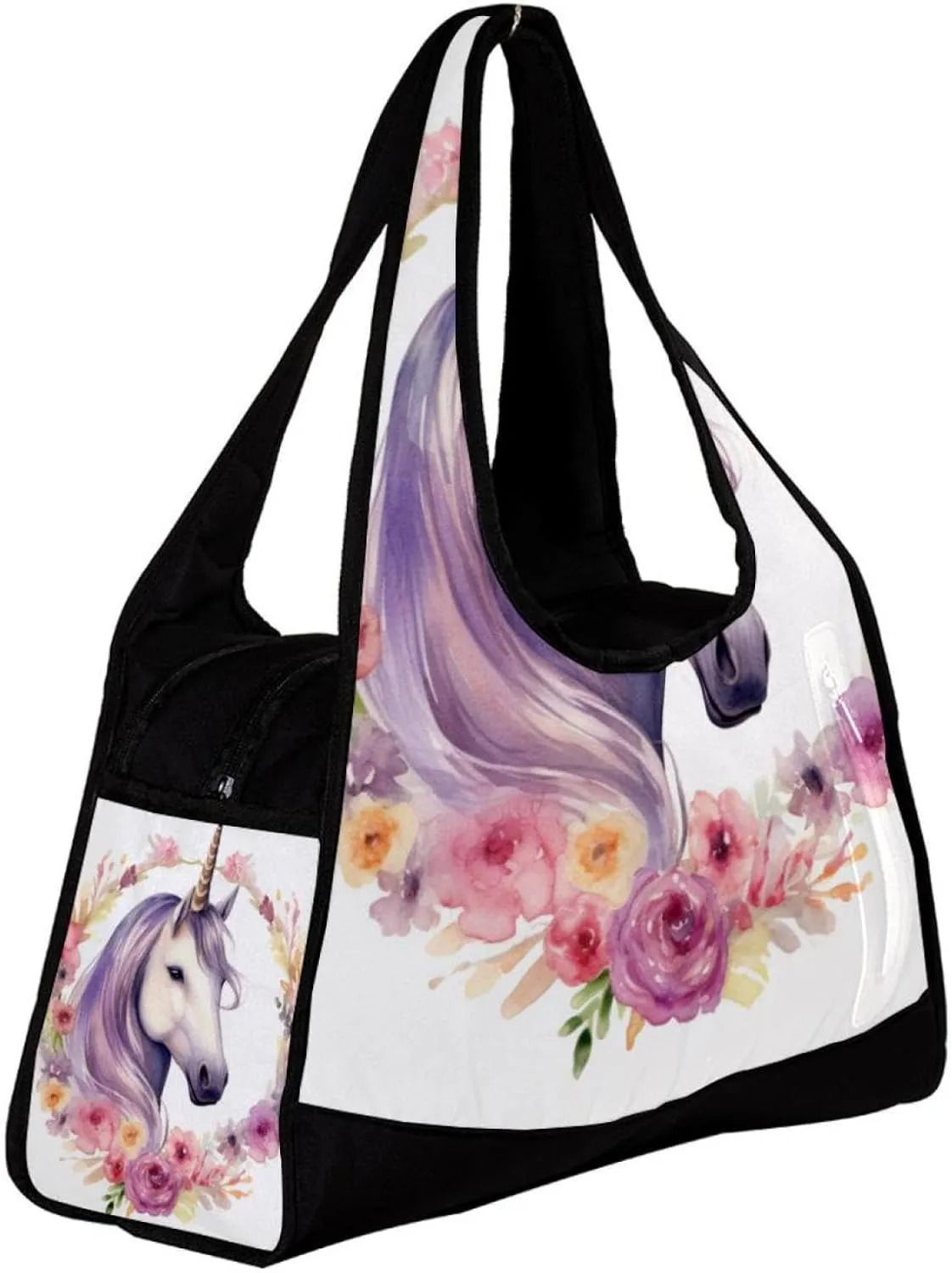 Gym Bag for Women,Small Gym Bag for Men,Unicorn with Floral,Overnight Bag