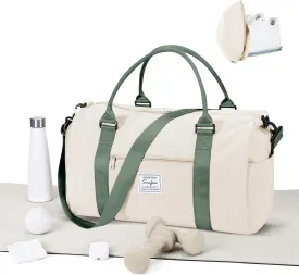 Gym Bags for Women Men with Shoes Compartment,Sports Duffle Bags Personal item travel Duffel Tote Bag Small Carry on Weekender Overnight Bag Workout Dance Bag Hospital Holdalls Beige Green