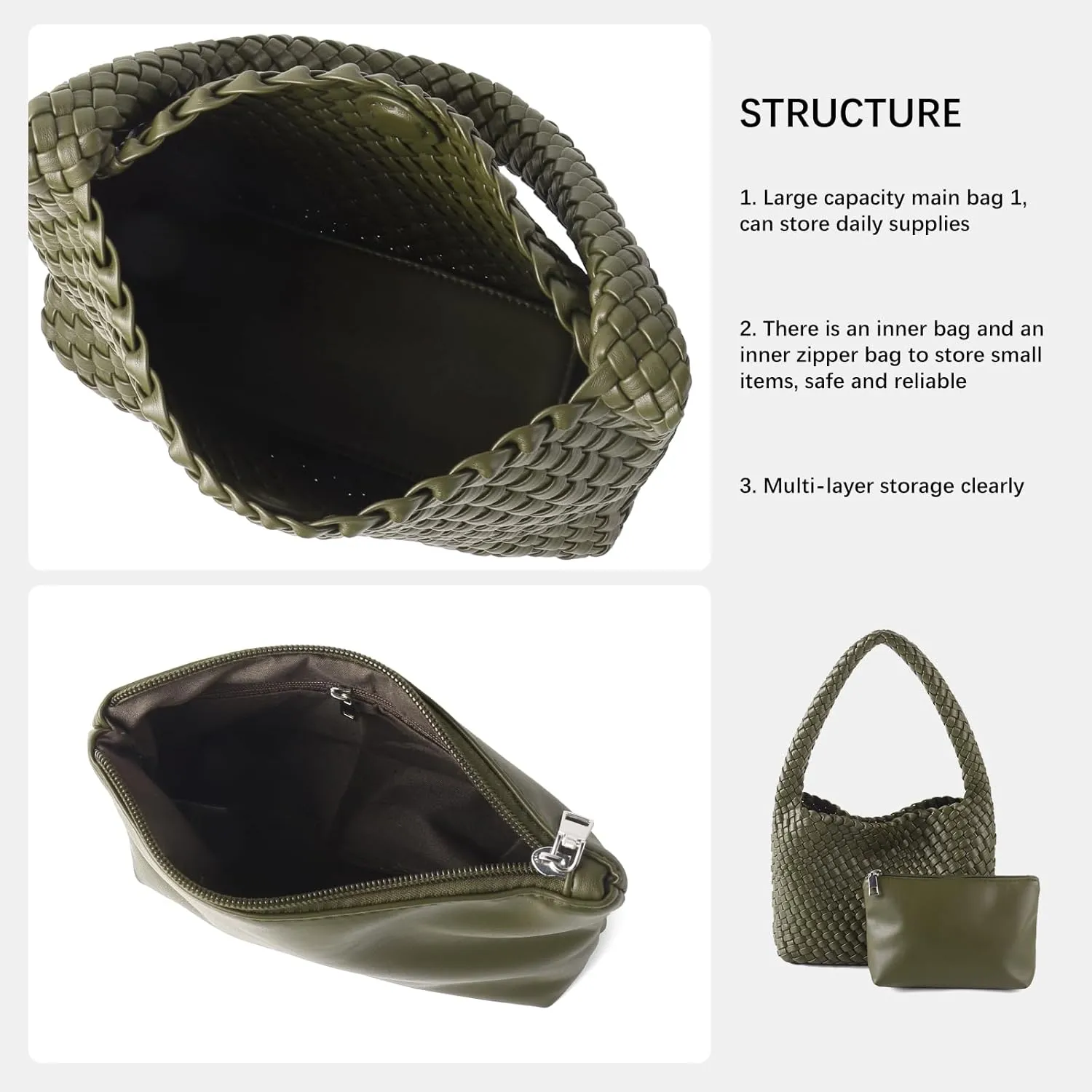 Handmade Woven Tote Bag - Women's Vegan Leather Shoulder Bag With Purses