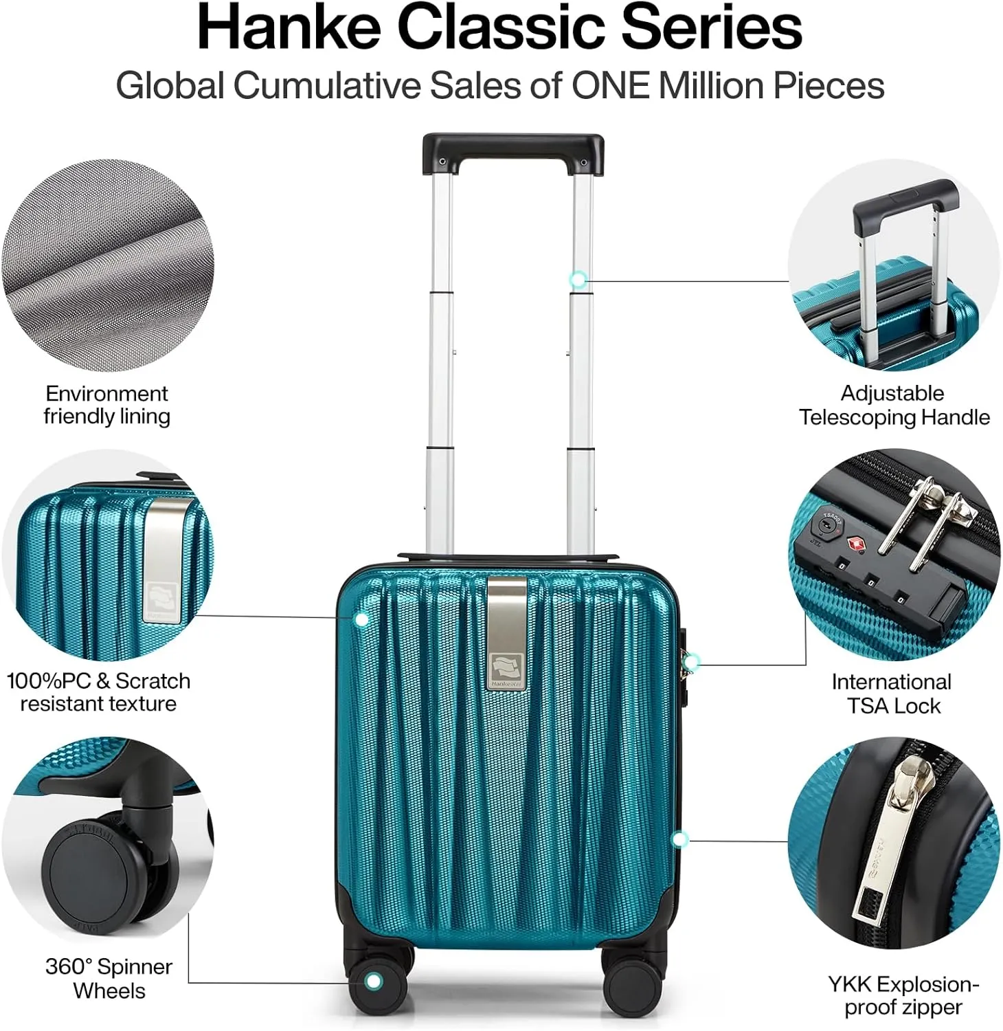 Hanke 14 Inch Underseat Carry On Luggage with Wheels, Lightweight, Waterproof, Travel Approved, Suitcase, Caribbean Blue.