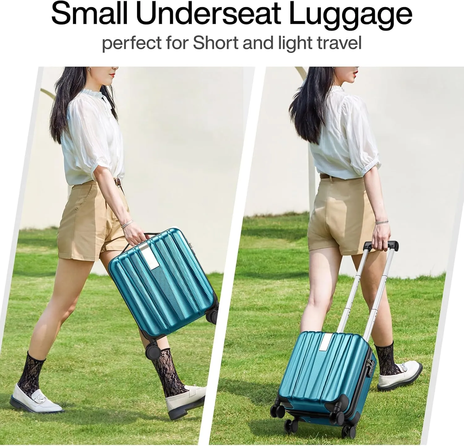 Hanke 14 Inch Underseat Carry On Luggage with Wheels, Lightweight, Waterproof, Travel Approved, Suitcase, Caribbean Blue.