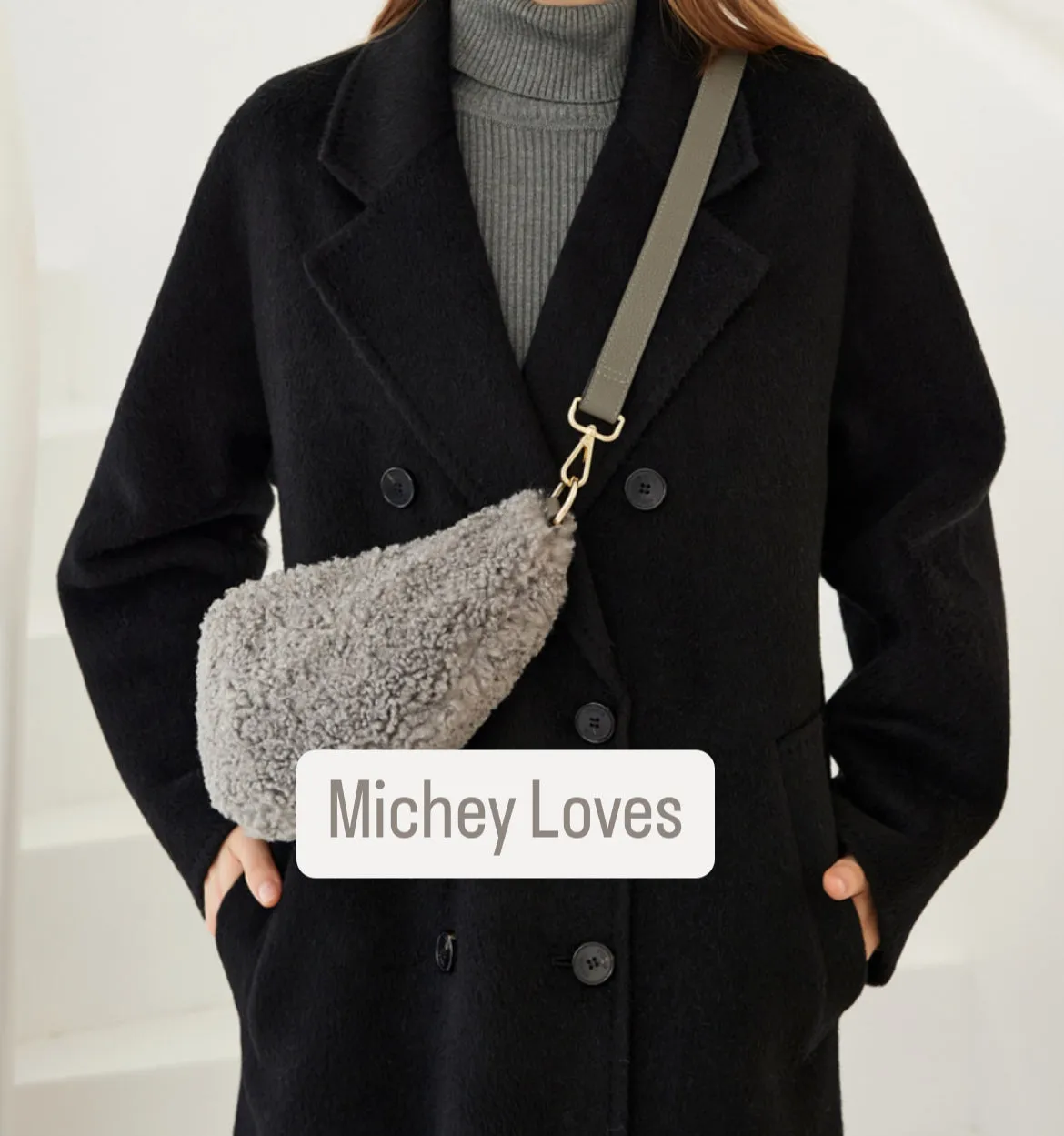 Harley Shearling Teddy Crossbody Sling Bag / Belt Bag | Grey