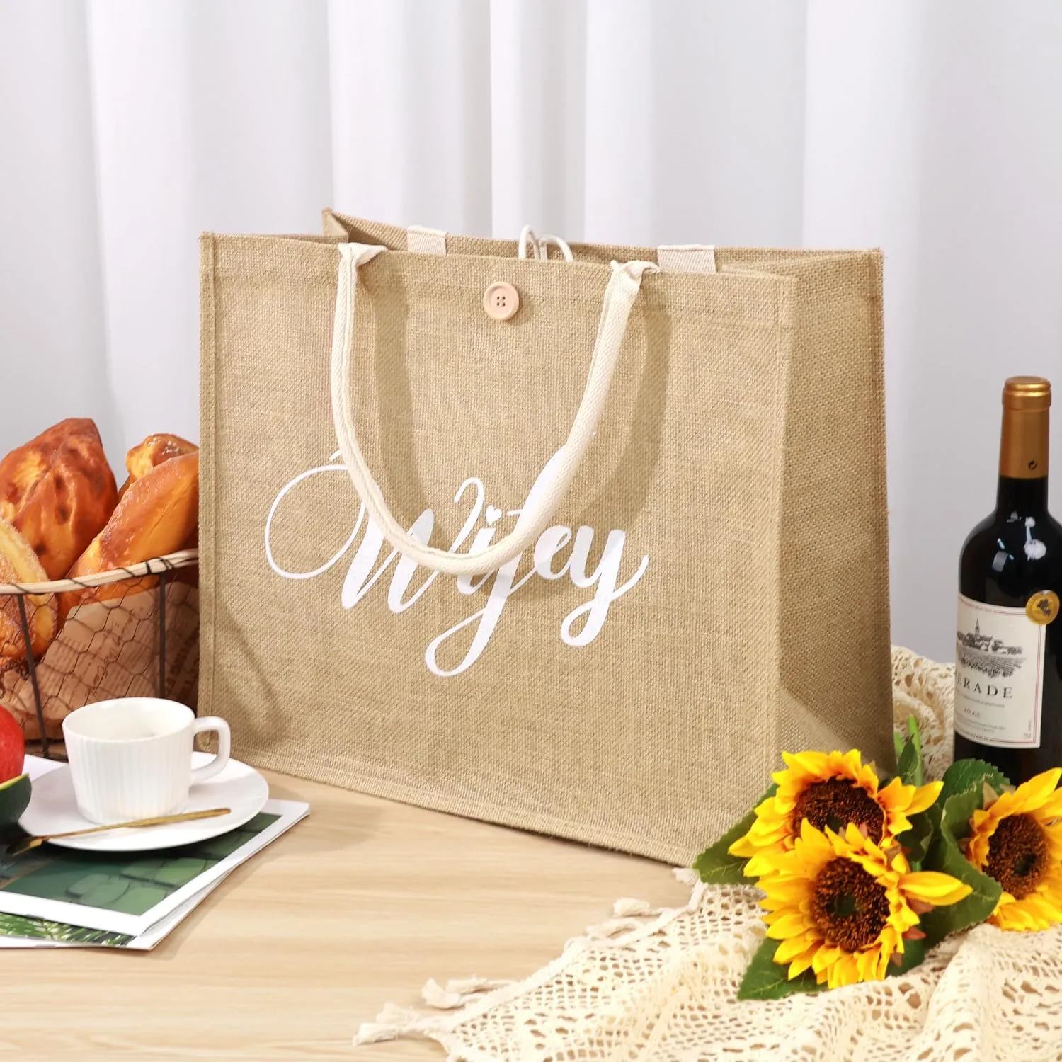 hatisan Large Jute Beach Bag for Women Woven Straw Beach Tote Bag Shoulder Handbags Boho Bag