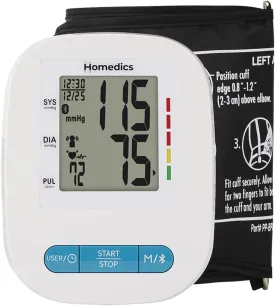 Homedics 500 Series Bluetooth Upper Arm Blood Pressure Monitor for Home Use, Voice Out Guide, Smart Measure, Irregular Heartbeat Detection, 2 Users, 120 Memories Each