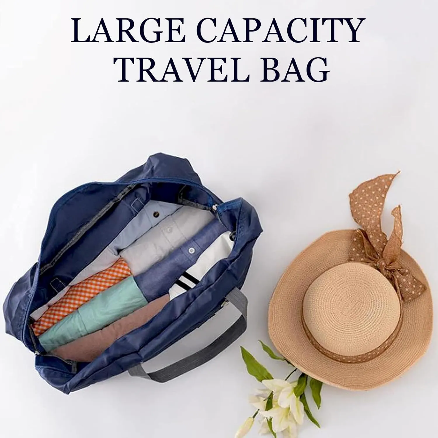 INVODA Travel Duffel Bag for Women Men Foldable Luggage Bags Sports Gym Bag Spirit Airlines Personal Item Carry on Weekender Overnight Bag (Blue)